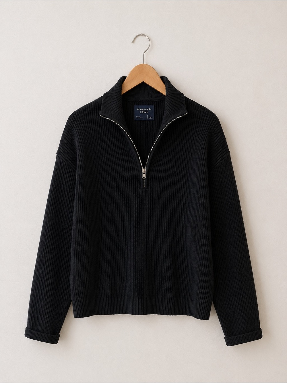 Abercrombie & Fitch Black Ribbed Half-Zip Sweater